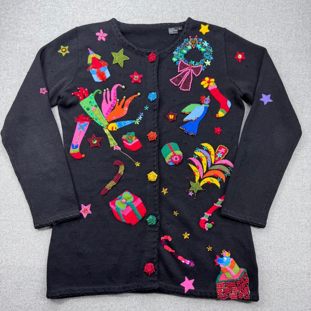 Vintage 90s Michael Simon Christmas "Holiday Whimsy" Cardigan Sweater Sz S *READ